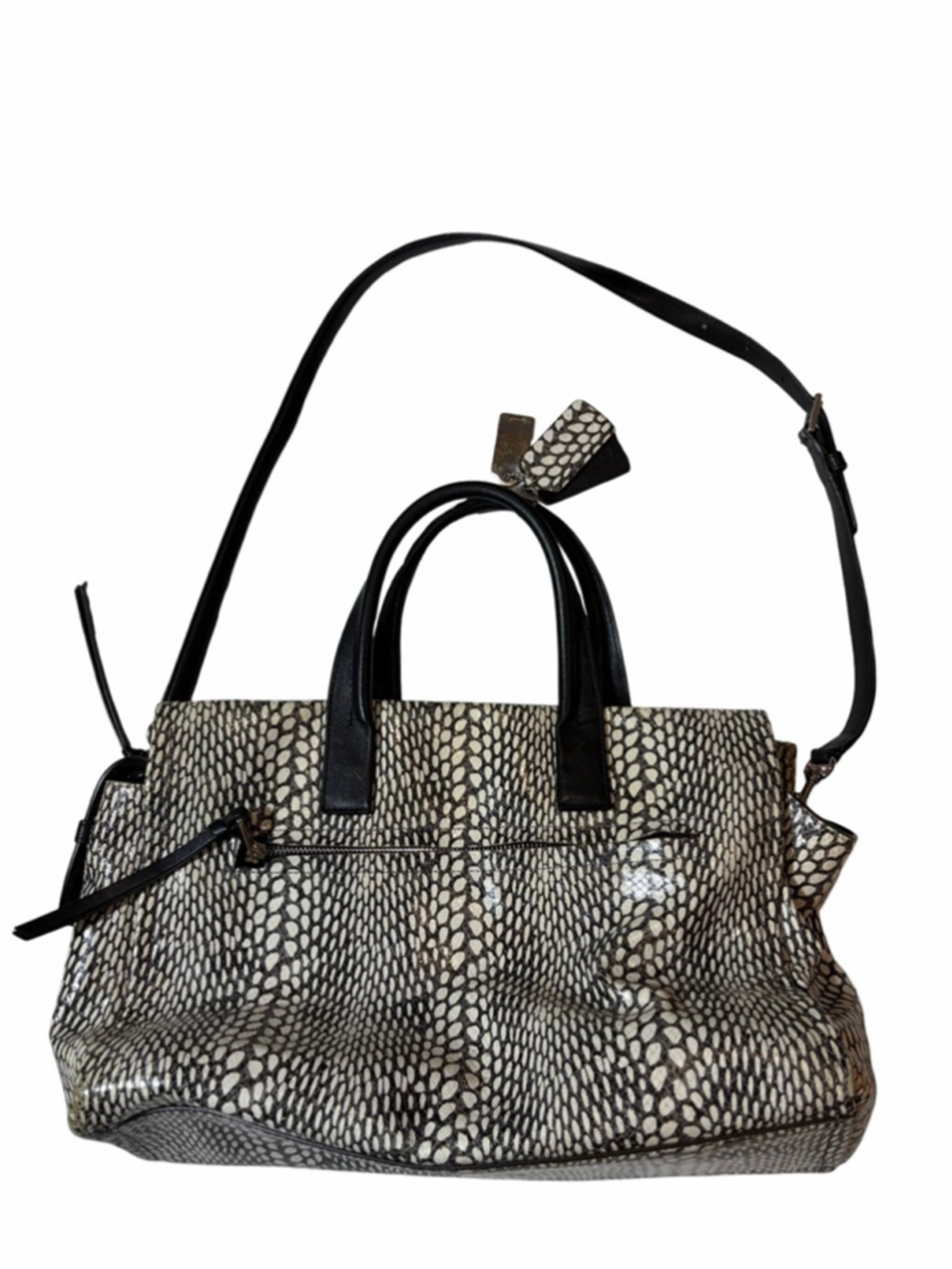 Coach Bleecker Riley Carryall Bag Black White Snakeskin Print Leather